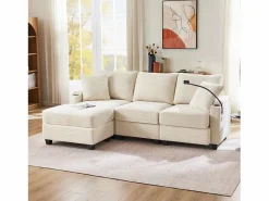 Sale Hauss Spole Sofá de 3 plazas con reposapiés, puerto USB y 2 cojines - Pana - Beige