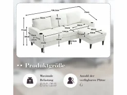 Outlet Merax Sofá de 4 plazas con reposapiés - 196,5 x 75 x 77 cm - con almacenaje + reposabrazos - terciopelo - Beige