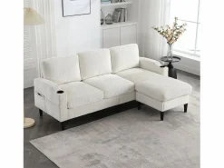 Outlet Merax Sofá de 4 plazas con reposapiés - 196,5 x 75 x 77 cm - con almacenaje + reposabrazos - terciopelo - Beige