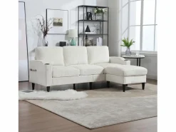 Outlet Merax Sofá de 4 plazas con reposapiés - 196,5 x 75 x 77 cm - con almacenaje + reposabrazos - terciopelo - Beige
