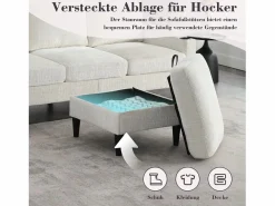 Outlet Merax Sofá de 4 plazas con reposapiés - 196,5 x 75 x 77 cm - con almacenaje + reposabrazos - terciopelo - Beige