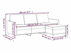 Clicnbuy Sofá de 3 plazas con taburete cuero sintético 180 cm