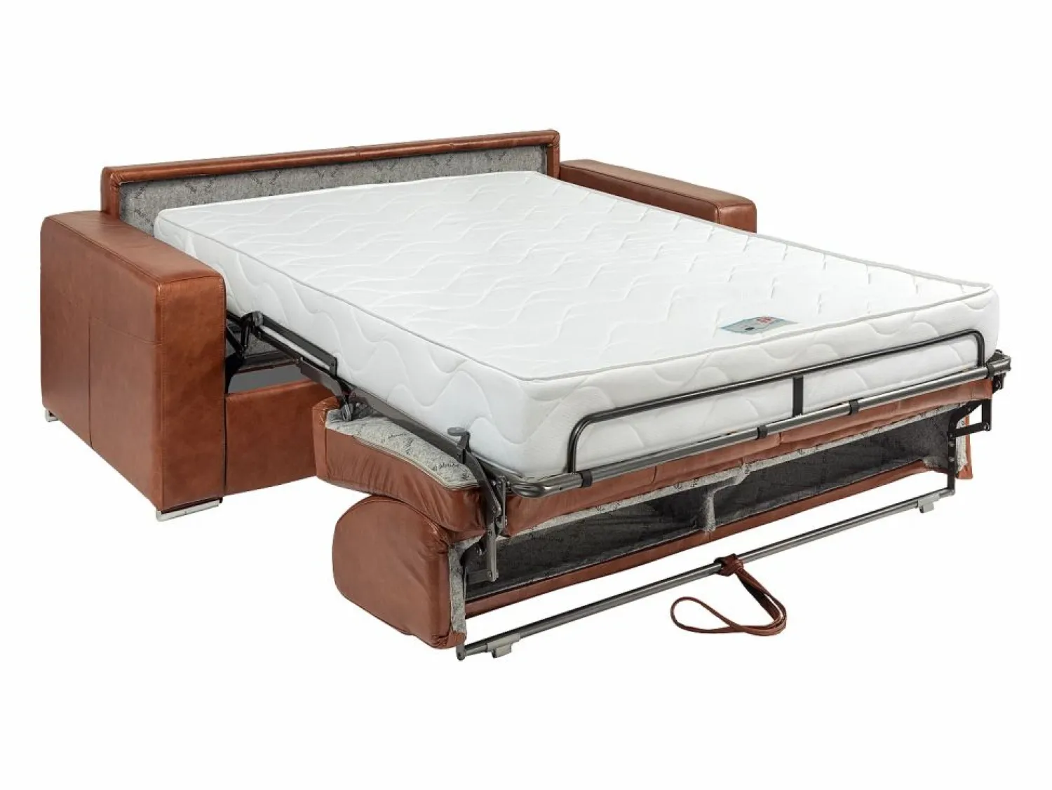 Online Vente-unique Sofá de 4 plazas convertible express de cuero vintage caramelo 160 cm colchón 18 cm CALITO Marru00f3n