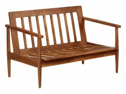 Sale Clicnbuy Sofá de 2 plazas cuero auténtico con madera de acacia marrón Marru00f3n