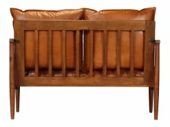 Sale Clicnbuy Sofá de 2 plazas cuero auténtico con madera de acacia marrón Marru00f3n