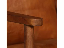 Sale Clicnbuy Sofá de 2 plazas cuero auténtico con madera de acacia marrón Marru00f3n