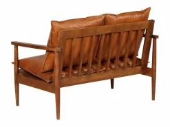 vidaxl Sofá de 2 plazas cuero auténtico con madera de acacia marrón