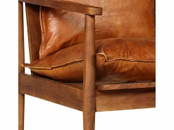 vidaxl Sofá de 2 plazas cuero auténtico con madera de acacia marrón