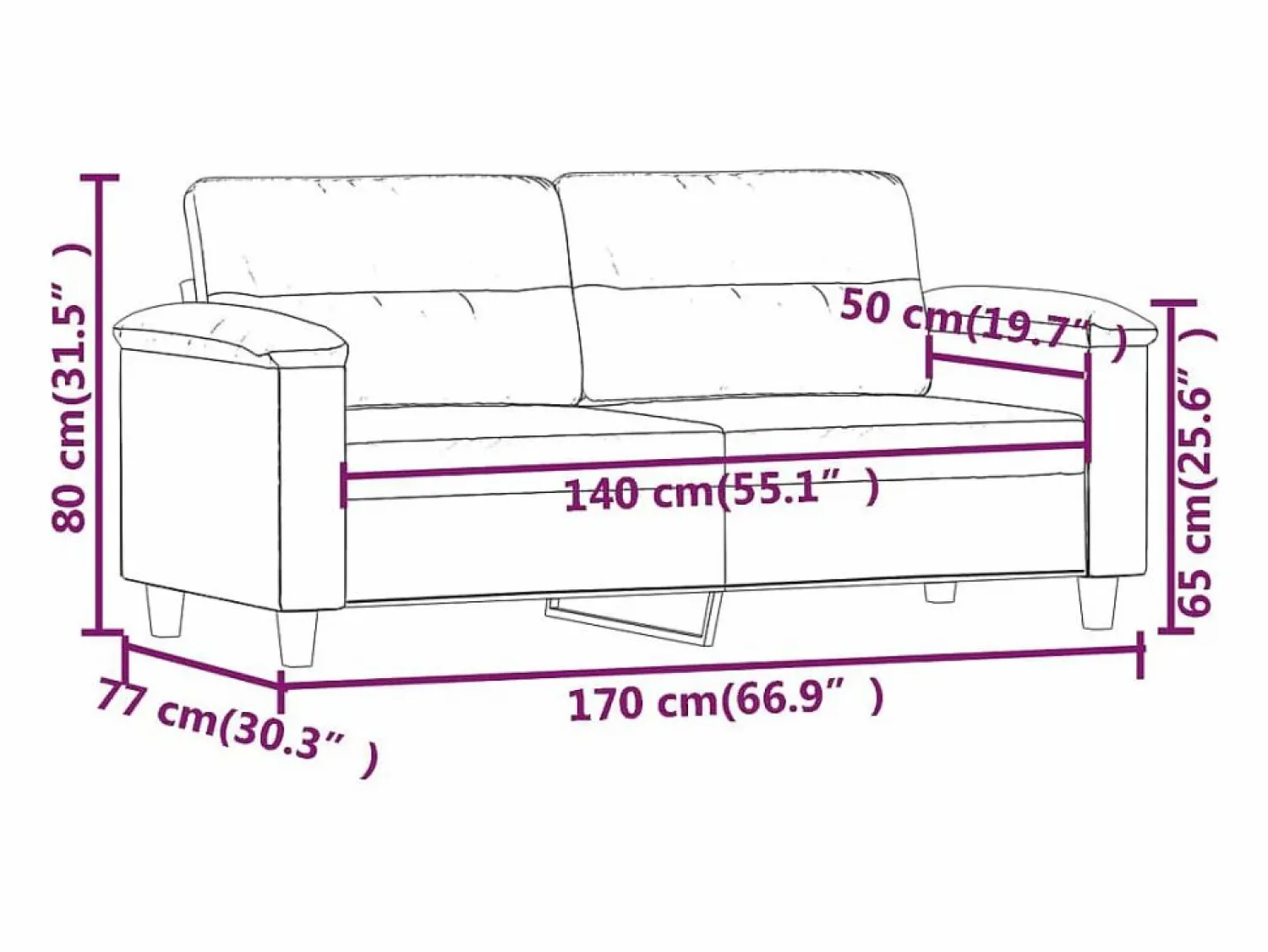 Best Clicnbuy Sofá de 2 plazas de cuero sintético 140 cm Negro