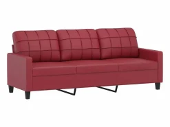 vidaxl Sofá de 3 plazas de cuero sintético vino 180 cm