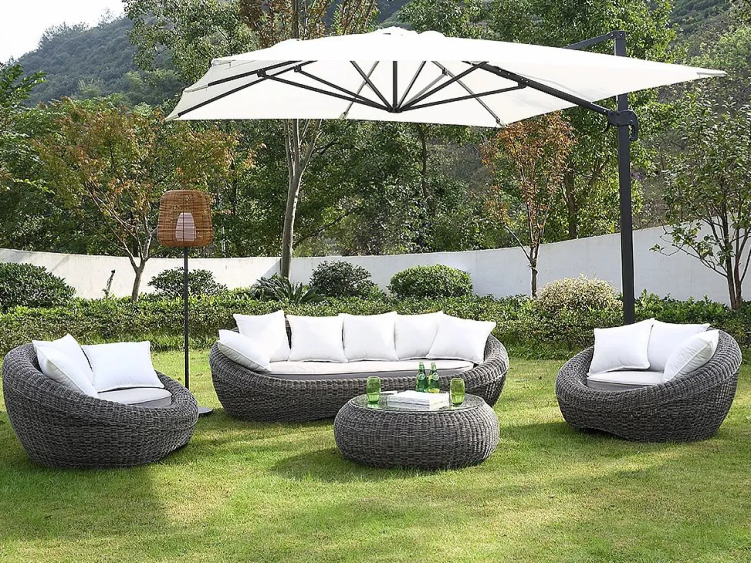 Sale MYLIA Sofá de 3 plazas de jardín de resina trenzada - WHITEHEAVEN Gris