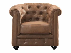 Vente-unique Sofá de 3+2+1 plazas de microfibra con acabado de piel envejecida CHESTERFIELD