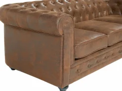 Vente-unique Sofá de 3+2+1 plazas de microfibra con acabado de piel envejecida CHESTERFIELD