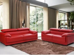 Best Vente-unique Sofá de 2 plazas de piel de becerro - - MACELO Rojo