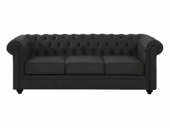 Hot Vente-unique Sofá de 3 plazas de piel de búfalo CHESTERFIELD Negro