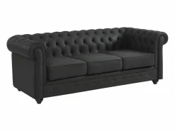 Hot Vente-unique Sofá de 3 plazas de piel de búfalo CHESTERFIELD Negro