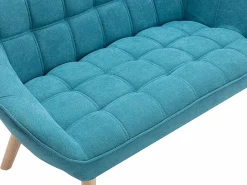 Clearance Sofá de 2 plazas de tela azul acolchado. Estilo escandinavo. CASERTA Sofá Escandinavo|Sofá - 2 Plazas