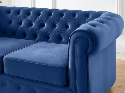 Vente-unique Sofá de 2 plazas de terciopelo Azul real CHESTERFIELD