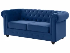 Vente-unique Sofá de 3+2+1 plazas de terciopelo Azul real CHESTERFIELD