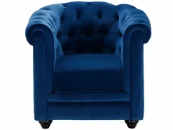 Vente-unique Sofá de 3+2+1 plazas de terciopelo Azul real CHESTERFIELD