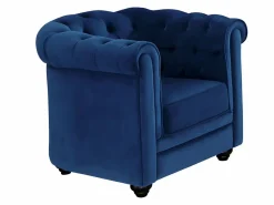 Vente-unique Sofá de 3+2+1 plazas de terciopelo Azul real CHESTERFIELD