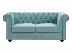 Vente-unique Sofá de 2 plazas de terciopelo azul pastel CHESTERFIELD