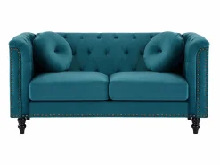 Clearance Sofá de 2 plazas de terciopelo verde azulado . Sofá capitoné con 2 cojines decorativos adicionales. Medidas: Ancho 190 x Prof. 77 x Alt. 79 cm. TURNER Sofás Chesterfield|Sofá - 2 Plazas