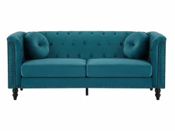 Vente-unique Sofá de 3 plazas de terciopelo verde azulado . Sofá capitoné con 2 cojines decorativos adicionales. Medidas: Ancho 190 x Prof. 77 x Alt. 79 cm. TURNER