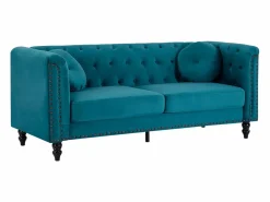 Vente-unique Sofá de 3 plazas de terciopelo verde azulado . Sofá capitoné con 2 cojines decorativos adicionales. Medidas: Ancho 190 x Prof. 77 x Alt. 79 cm. TURNER
