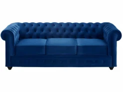 Outlet Vente-unique Sofá de 3+2 plazas de terciopelo Azul real CHESTERFIELD Azul elu00e9ctrico
