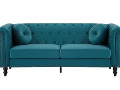 Best Vente-unique Sofá de 3+2 plazas de terciopelo verde azulado . Sofá capitoné con 2 cojines decorativos adicionales. Medidas: Ancho 190 x Prof. 77 x Alt. 79 cm. TURNER Azul verdoso
