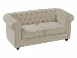 Hot Vente-unique Sofá de 2 plazas de terciopelo color CHESTERFIELD Beige