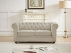 Hot Vente-unique Sofá de 2 plazas de terciopelo color CHESTERFIELD Beige