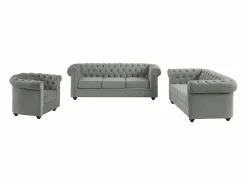 Outlet Vente-unique Sofá de 3+2+1 plazas de terciopelo CHESTERFIELD Gris claro