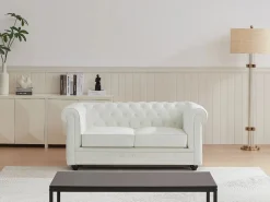 Hot Vente-unique Sofá de 2 plazas en cuero de búfalo CHESTERFIELD Blanco