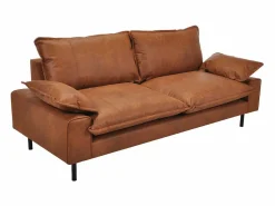 Best Miliboo Sofá de 3 plazas en piel con aspecto envejecido marrón coñac y metal negro DORY Marru00f3n