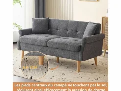 Online DripeX Sofá de 2 plazas en tejido Chenille - con 2 almohadas - reposabrazos acolchados - 20 cm pies de madera sólida -162x74x77cm Gris