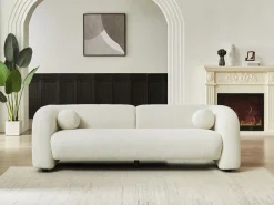 Clearance Vente-unique Sofá de 3 plazas en tela bouclé color blanco OVOTAS Marfil