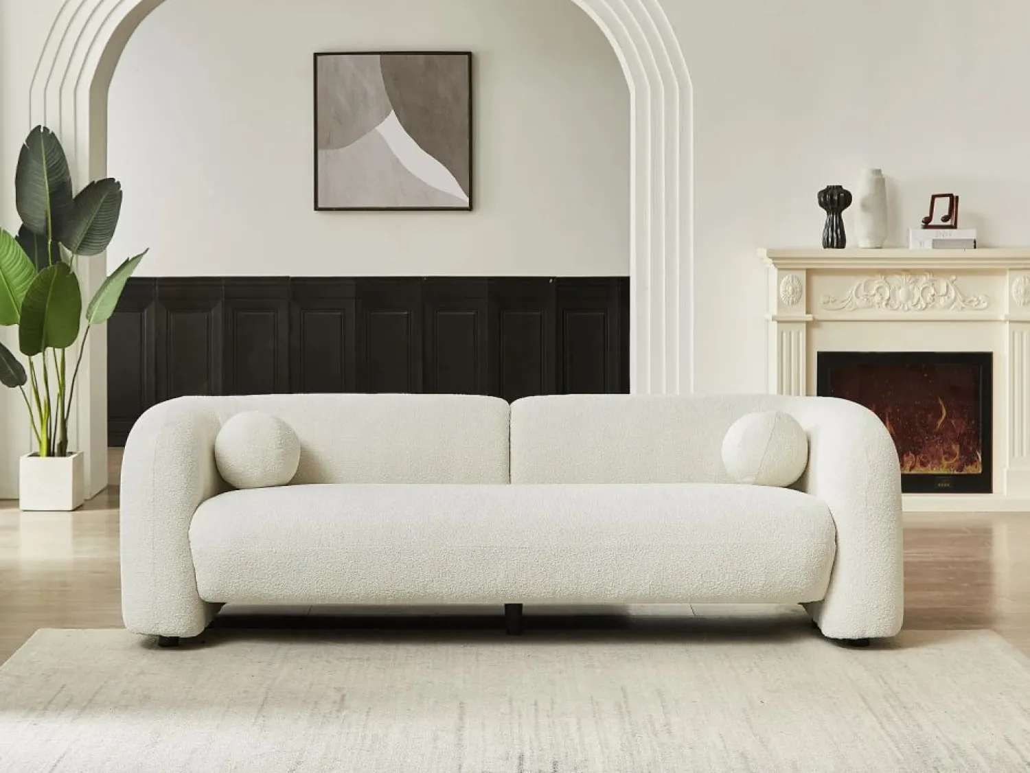 Clearance Vente-unique Sofá de 3 plazas en tela bouclé color blanco OVOTAS Marfil