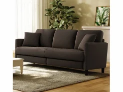 DripeX Sofá de 3 plazas en terciopelo de Teddy, gran comodidad de sofá derecho en madera maciza, envejecimiento con reposabrazos, 210 x 79 x 89 cm - marrón