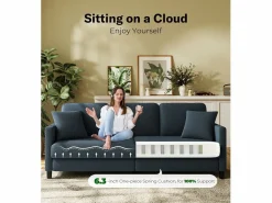 Clearance Sofá de 3 plazas en terciopelo de peluche, comodidad de sofá derecha grande en madera maciza, envejecimiento con reposabrazos, 210 x 79 x 89 cm, -gris Sofá Escandinavo|Sofá De Terciopelo