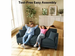 Clearance Sofá de 3 plazas en terciopelo de peluche, comodidad de sofá derecha grande en madera maciza, envejecimiento con reposabrazos, 210 x 79 x 89 cm, -gris Sofá Escandinavo|Sofá De Terciopelo