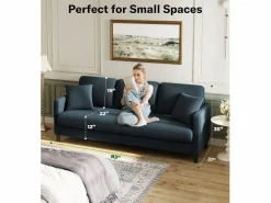 Clearance Sofá de 3 plazas en terciopelo de peluche, comodidad de sofá derecha grande en madera maciza, envejecimiento con reposabrazos, 210 x 79 x 89 cm, -gris Sofá Escandinavo|Sofá De Terciopelo
