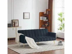 Clearance Merax Sofá de 3 plazas en terciopelo - 3 en 1 - Respaldo y reposabrazos regulables - 184 x 79 x 71 cm - LERICI by Pascal Morabito Negro