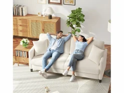 New Sofá de 3 plazas en terciopelo de Teddy, sofá de confort correcta en madera sólida, loveseat con reposabrazos, 193x79x89cm, , Todos Los Sofás|Sofá Escandinavo