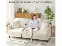 New Sofá de 3 plazas en terciopelo de Teddy, sofá de confort correcta en madera sólida, loveseat con reposabrazos, 193x79x89cm, , Todos Los Sofás|Sofá Escandinavo