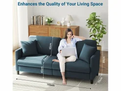 Sale DripeX Sofá de 3 plazas en terciopelo de Teddy, sofá de confort correcta en madera sólida, loveseat con reposabrazos, 193x79x89cm, -gris Azul
