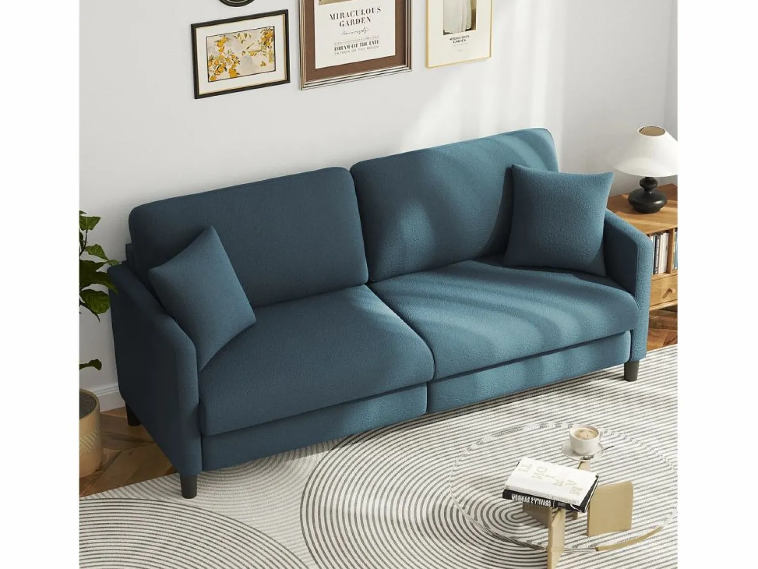 Sale DripeX Sofá de 3 plazas en terciopelo de Teddy, sofá de confort correcta en madera sólida, loveseat con reposabrazos, 193x79x89cm, -gris Azul