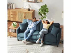 Sale DripeX Sofá de 3 plazas en terciopelo de Teddy, sofá de confort correcta en madera sólida, loveseat con reposabrazos, 193x79x89cm, -gris Azul