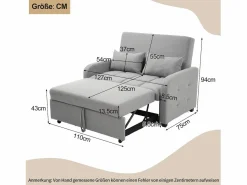 Sofá de 2 plazas extraíble - Sofá relax con respaldo regulable y 2 cojines - Lino